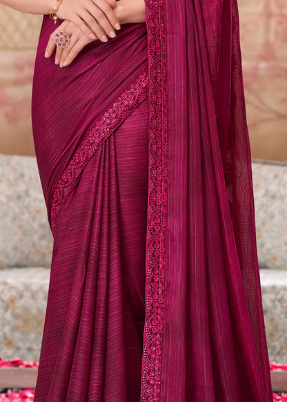 Magenta Chiffon Designer Saree with Embroidered Blouse | Party Wear Saree
