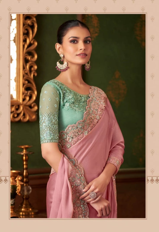 Dusky pink designer saree wedding saree