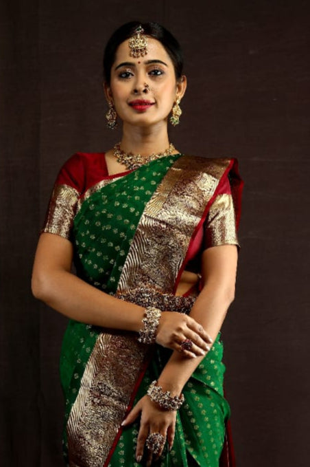 Green and maroon Kanchivaram pure silk