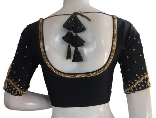 Black Designer Beads Handwork Readymade Saree Blouse, lehenga blouse, aari work blouse