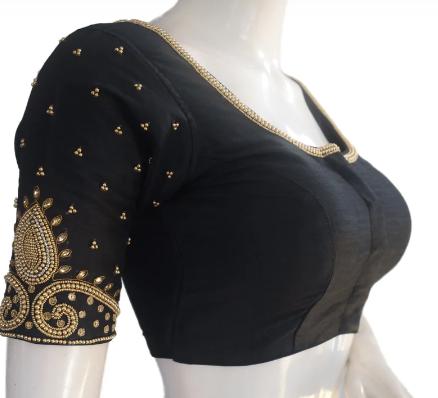 Black Designer Beads Handwork Readymade Saree Blouse, lehenga blouse, aari work blouse