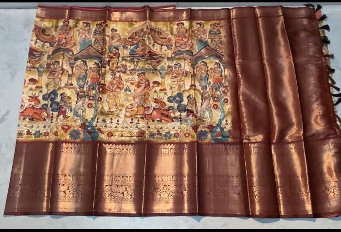 Kalamkari print with zari work border saree