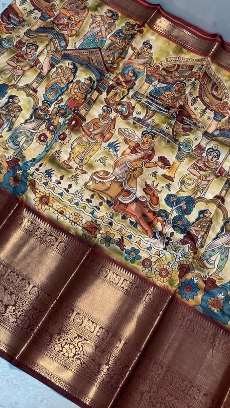 Kalamkari print with zari work border saree