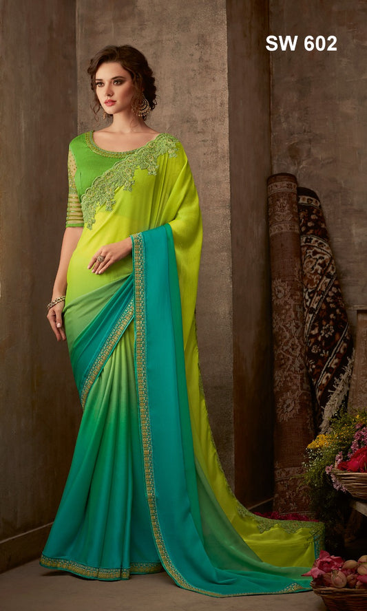 Greeen party wear saree