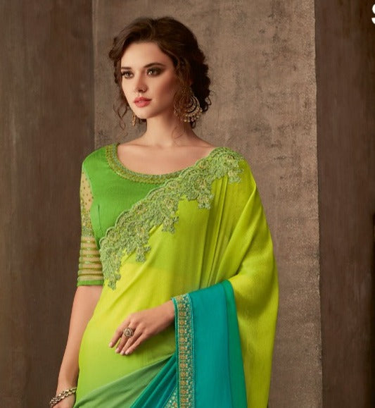 Greeen party wear saree