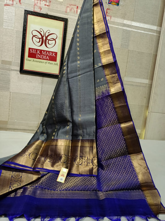 Metallic grey Kanchivaram pure silk saree - silk mark certified