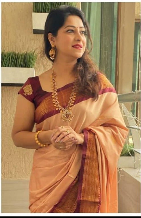 Cotton silk - Peach and maroon