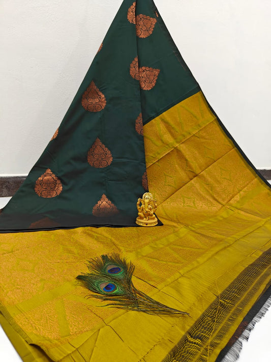 Shades of Green borderless soft silk saree