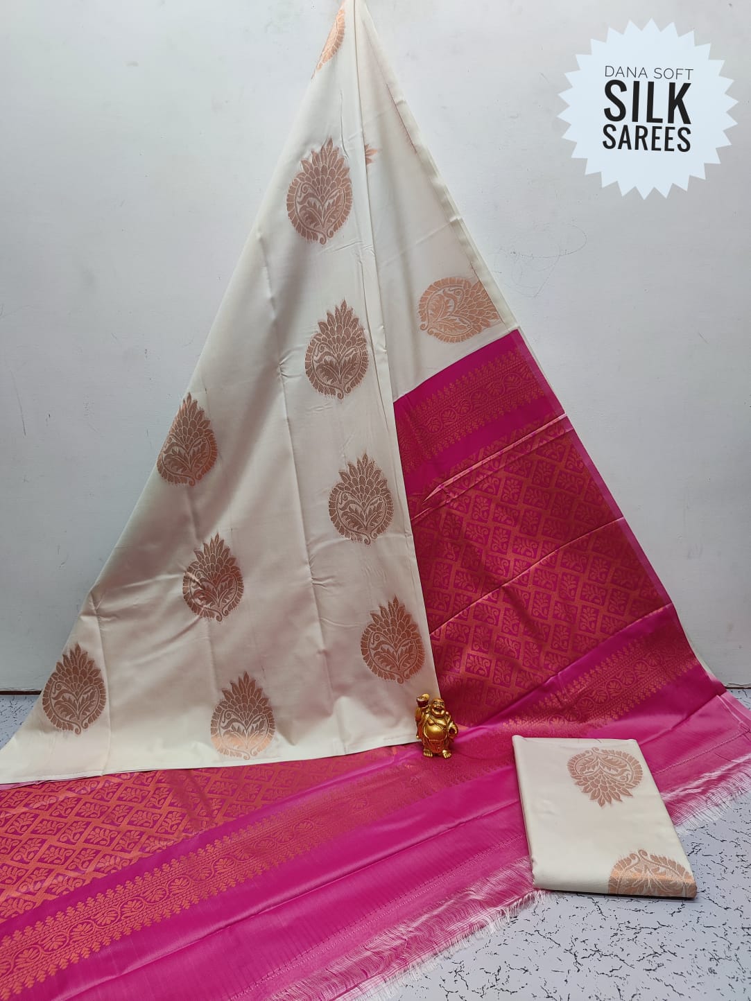 White and Pink soft silk borderless saree