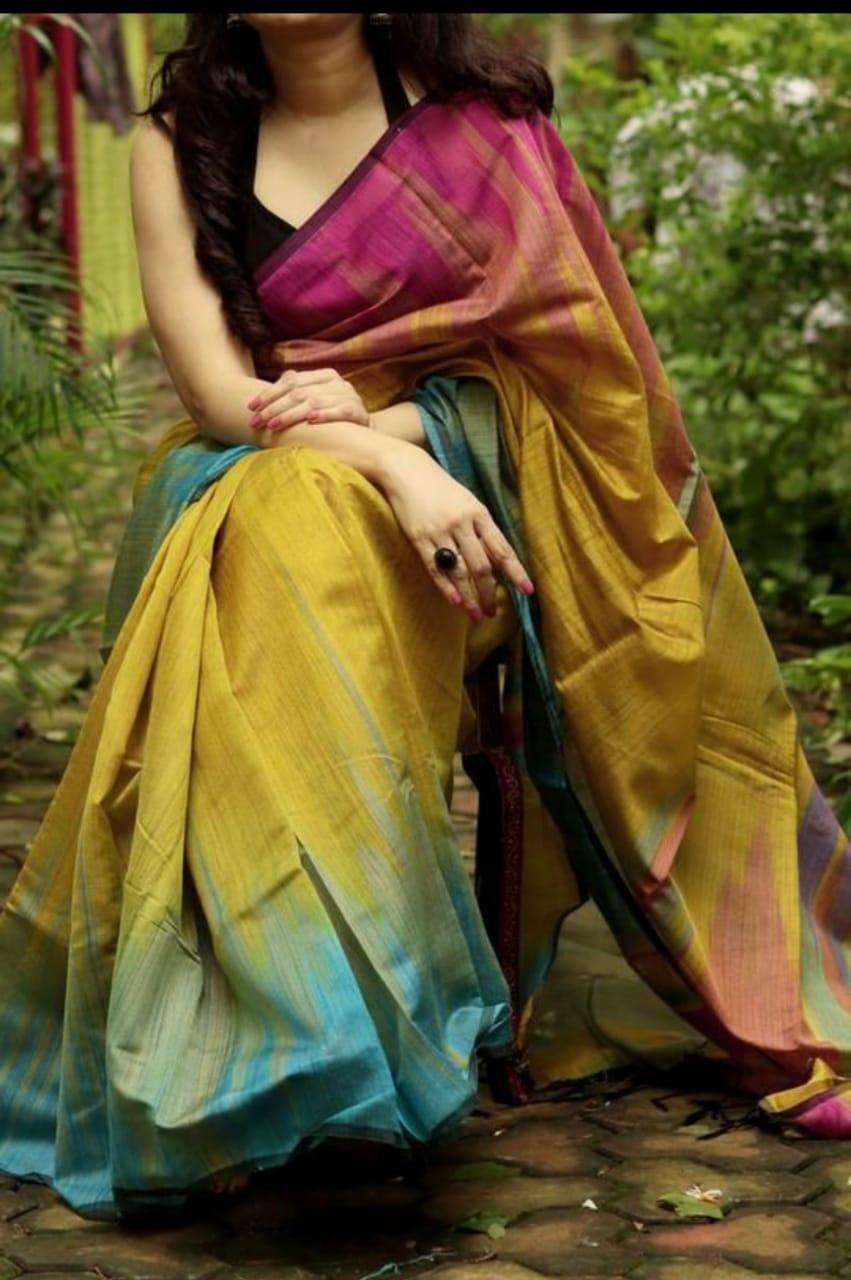 Silk cotton multi shades saree