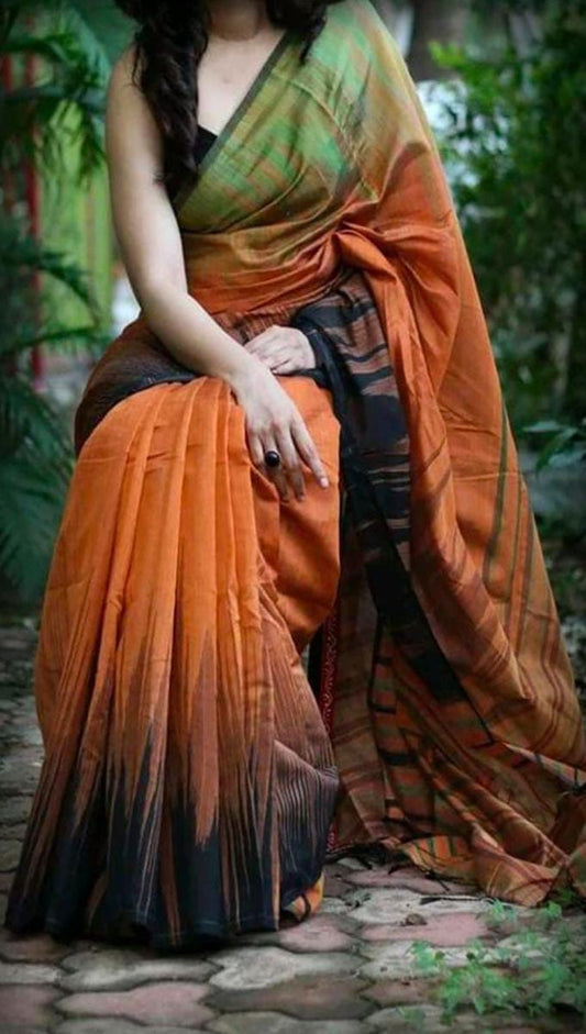 Silk cotton - multi shade saree - Brown shade