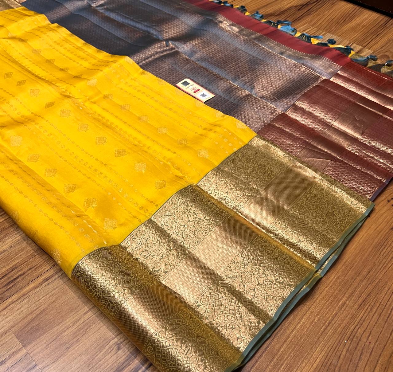 Bright yellow saree kanchipuram saree