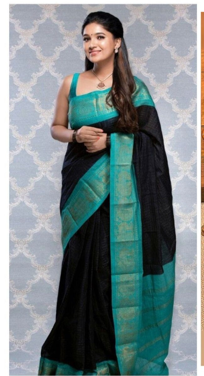 Turquoise and navy blue saree Madurai sungudi cotton saree