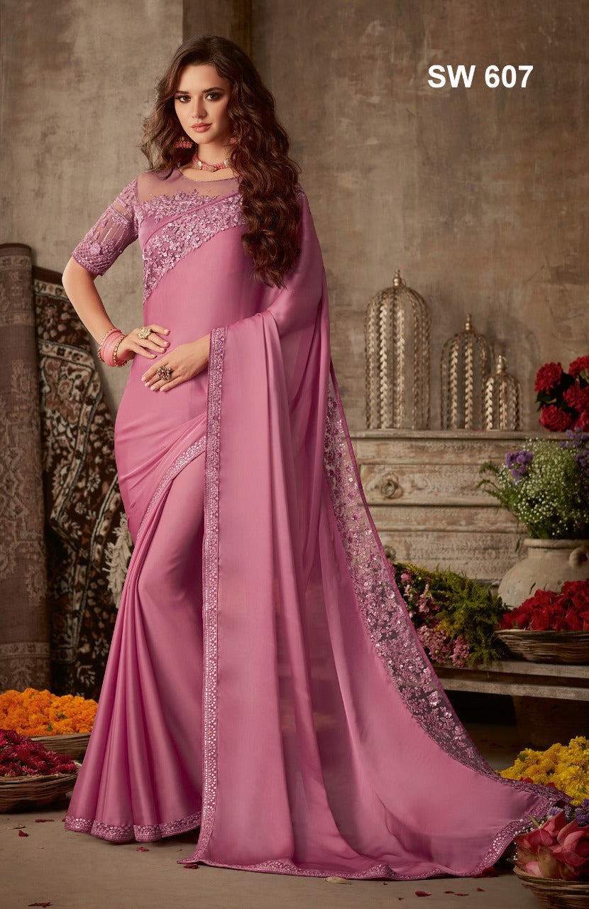 Onion pink designer saree