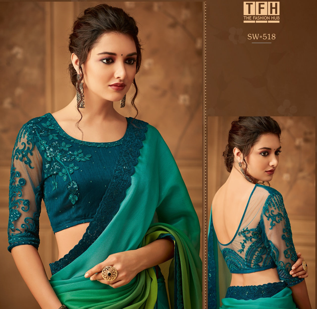 Shades of blue party wear saree