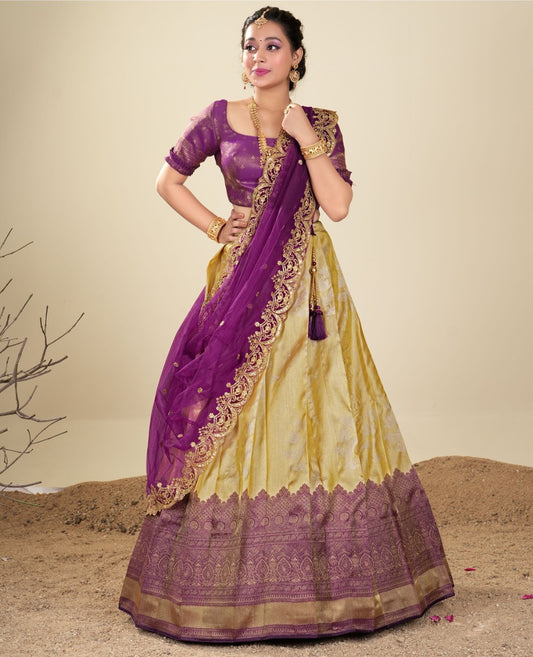 Purple bridal halfsaree - pattu lehenga