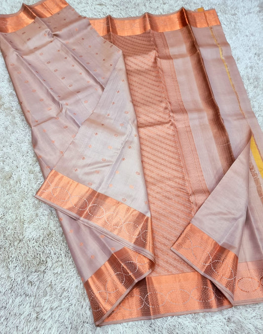 Beige Rose gold bridal saree - kanchipuram pure silk