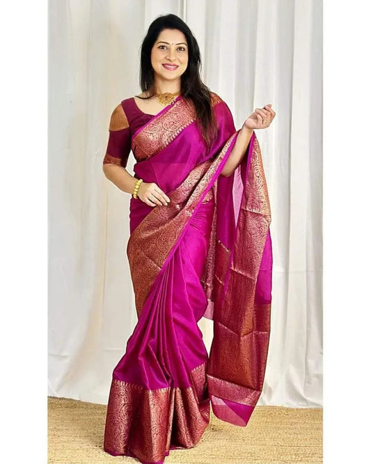 Semi banarasi warm silk - Rani pink