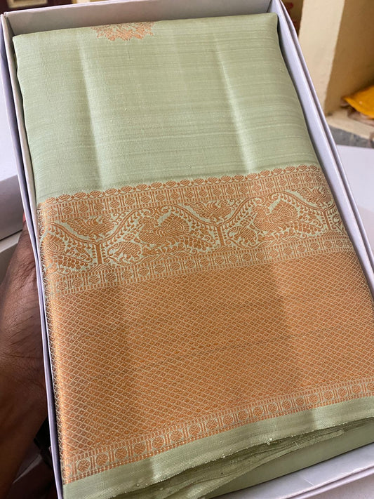 Light mint pastel colour bridal kanchipuram saree