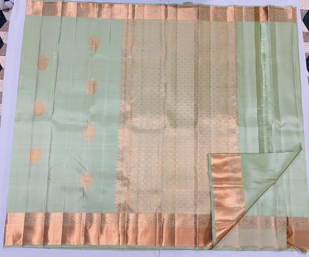 Light mint pastel colour bridal kanchipuram saree