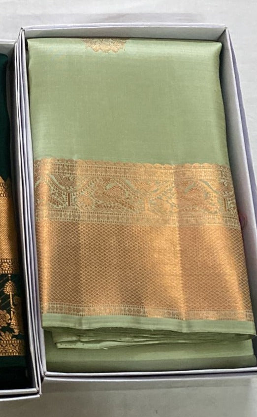 Light mint pastel colour bridal kanchipuram saree