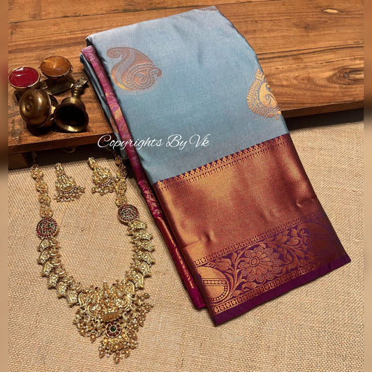 Big border Pattu saree - Grey
