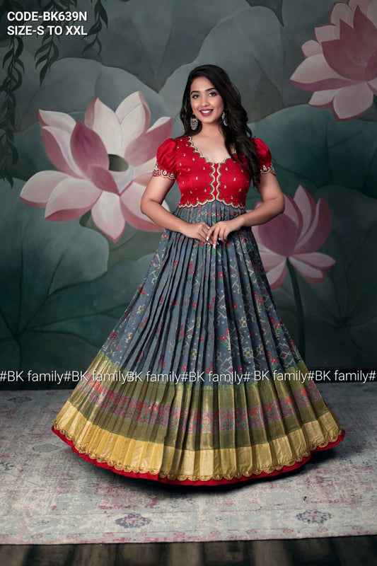 Grey and pink Pattu Gown