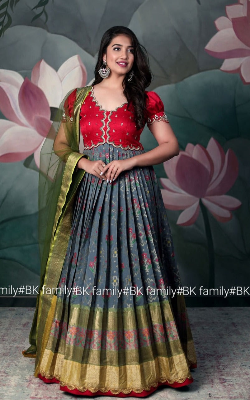 Grey and pink Pattu Gown