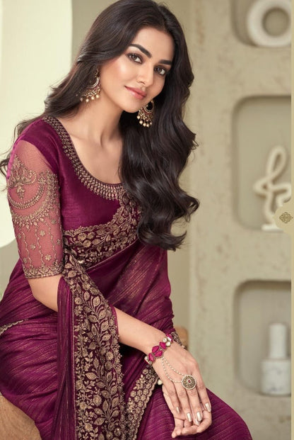 floral burgundy designer saree