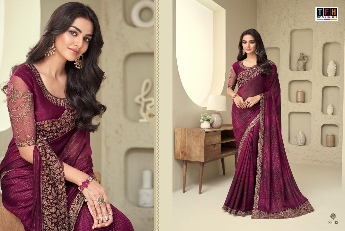 floral burgundy designer saree