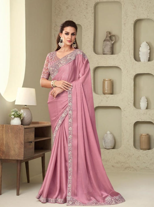 Dusty pink party wear saree