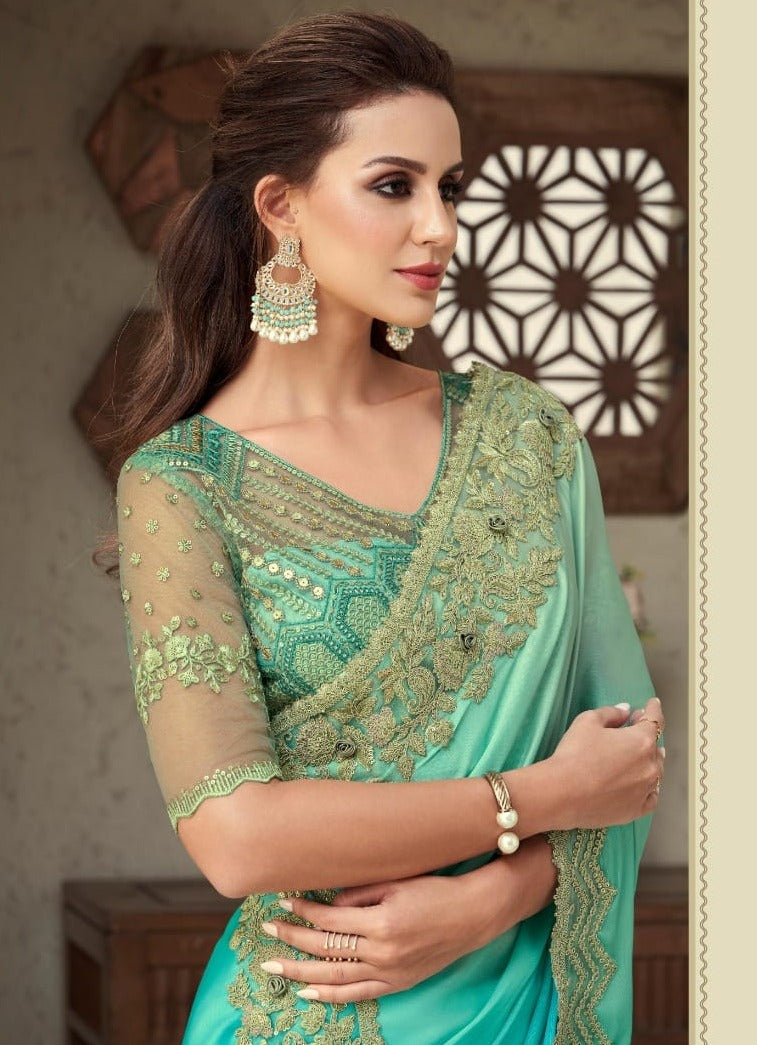 Cyan blue party wear saree