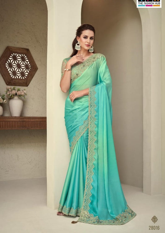 Cyan blue party wear saree