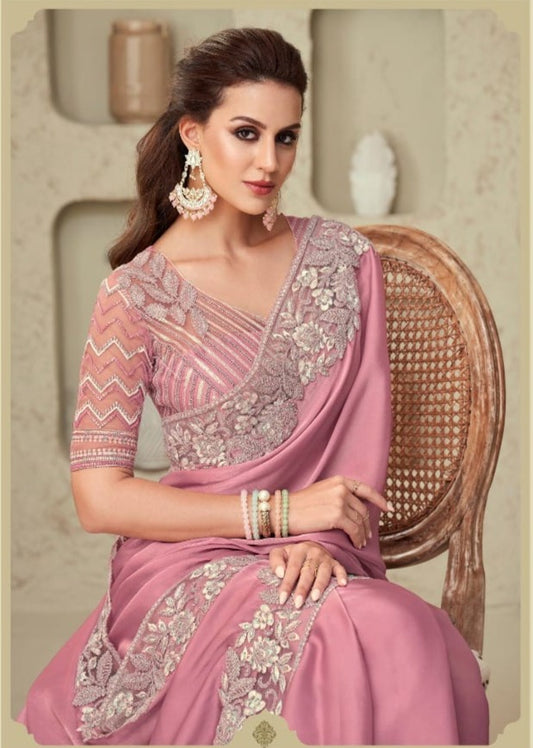 Dusty pink party wear saree