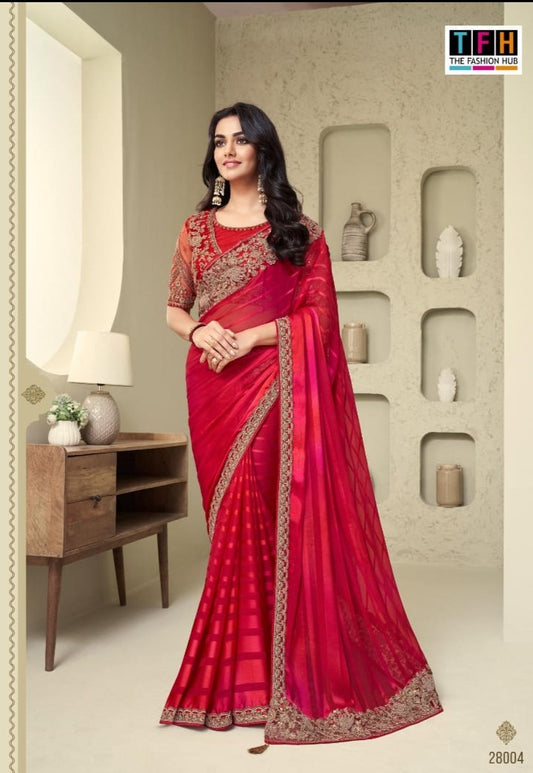 Chilli Red party wear saree