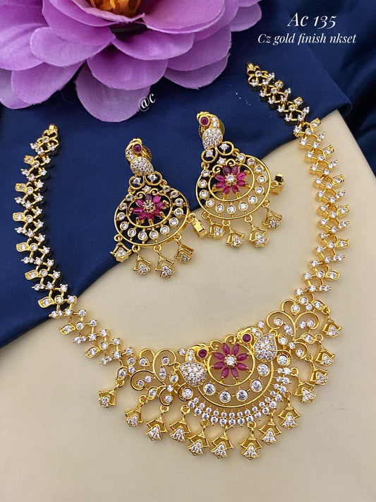 Gold plated cz stone necklace set