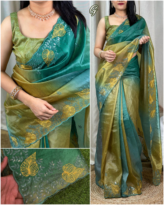 Cut work Organza party wear saree