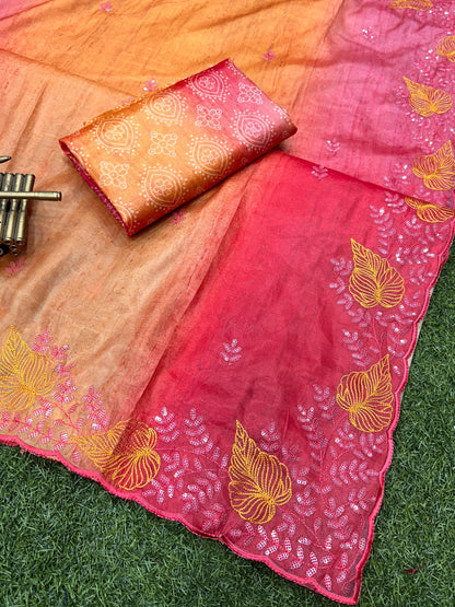 Cut work Organza party wear saree