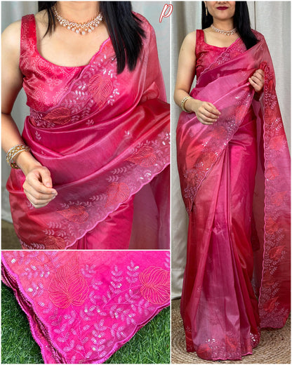 Cut work Organza party wear saree