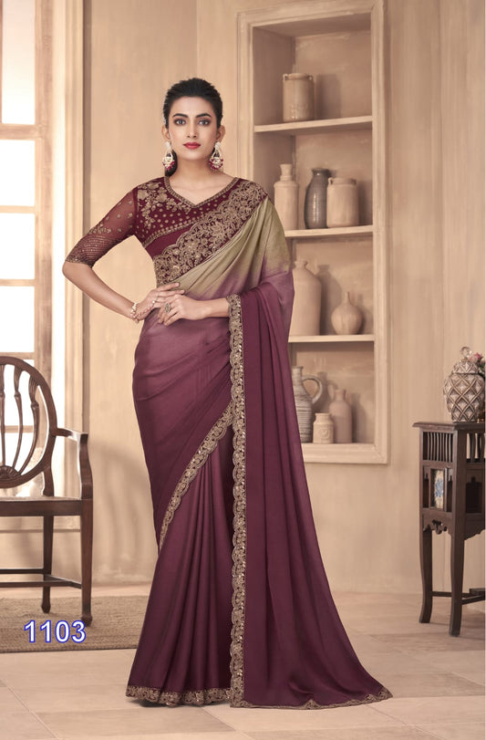 Maroon and Beige shade party wear saree