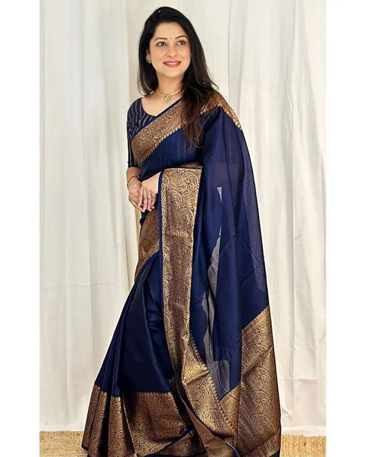 Semi banarasi warm silk - Navy blue