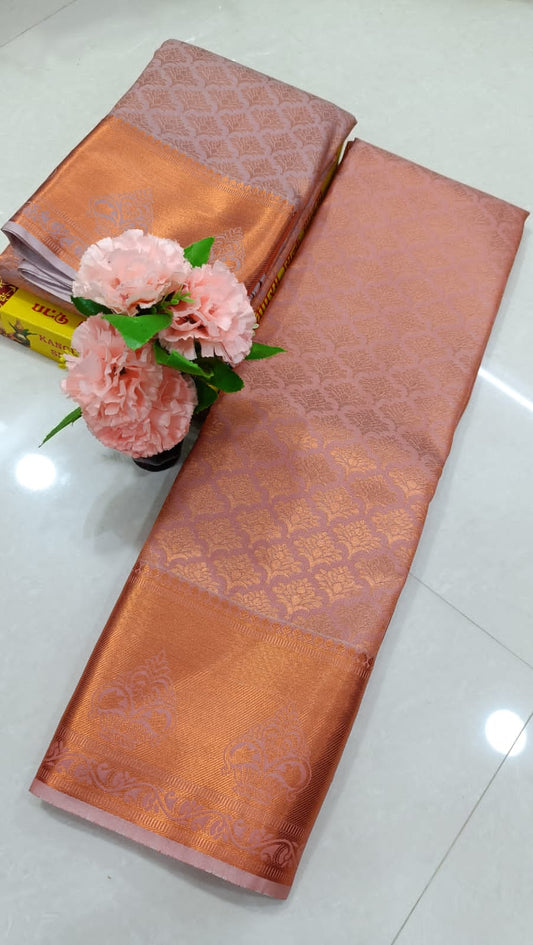 Rose gold semi silk pattu saree