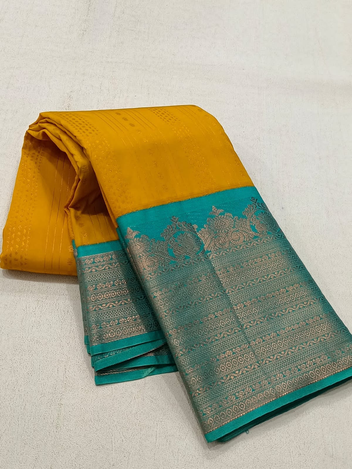 Pattu saree - Mustard and Turquoise