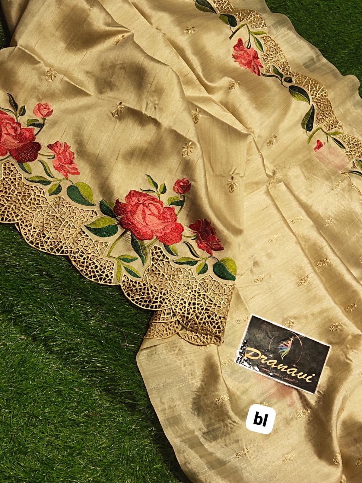 Row silk floral print cutwork saree