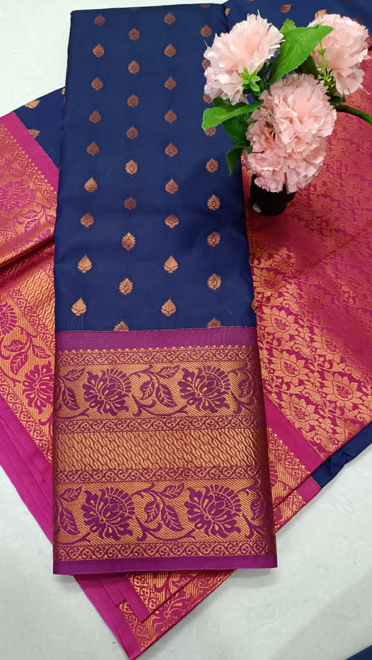 Blue semi silk pattu saree