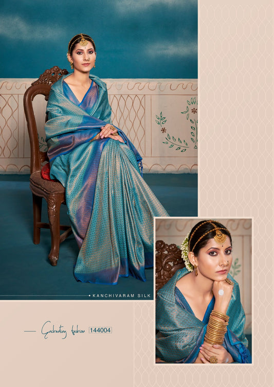 Banarasi soft silk saree in peacock blue