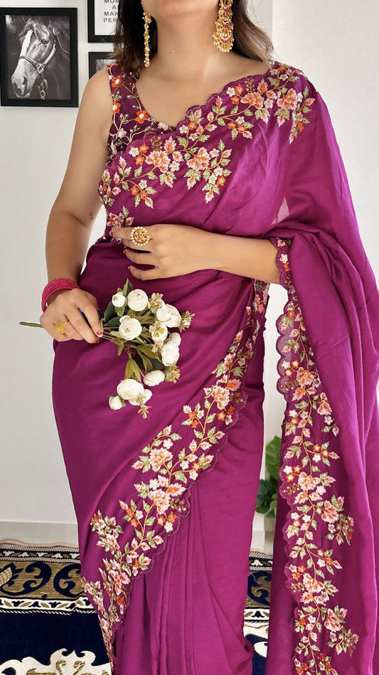 Embroided Vichitra silk saree