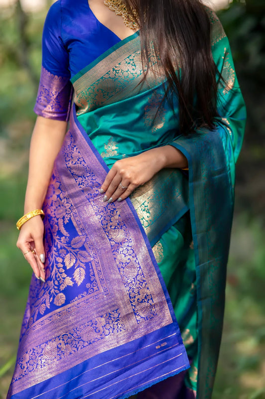 Blue and Turqueis Pattu saree