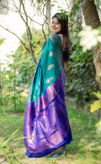 Blue and Turqueis Pattu saree