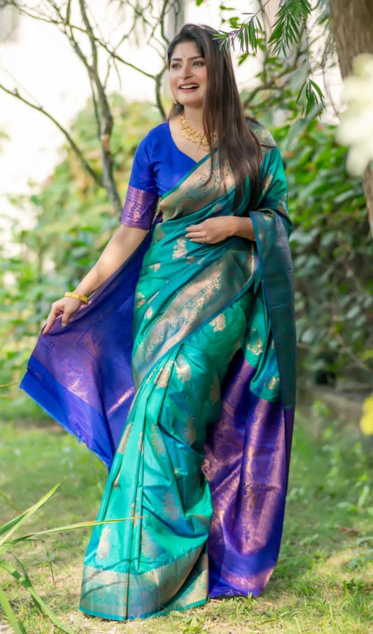 Blue and Turqueis Pattu saree